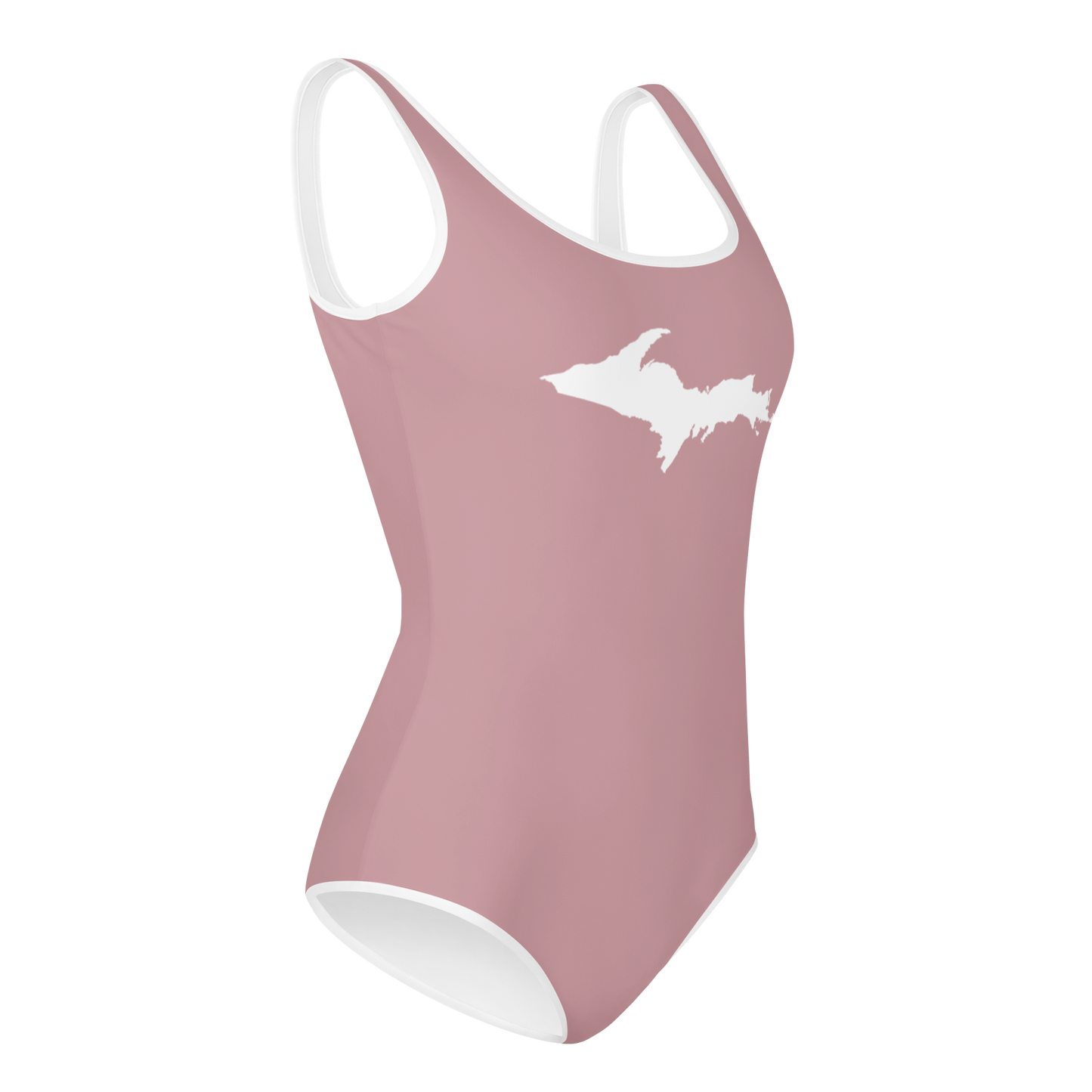 Michigan Upper Peninsula Youth Swimsuit (w/ UP Outline) | Cherry Blossom Pink