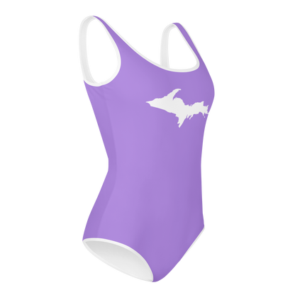 Michigan Upper Peninsula Youth Swimsuit (w/ UP Outline) | Lavender