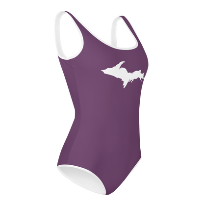 Michigan Upper Peninsula Youth Swimsuit (w/ UP Outline) | Plum