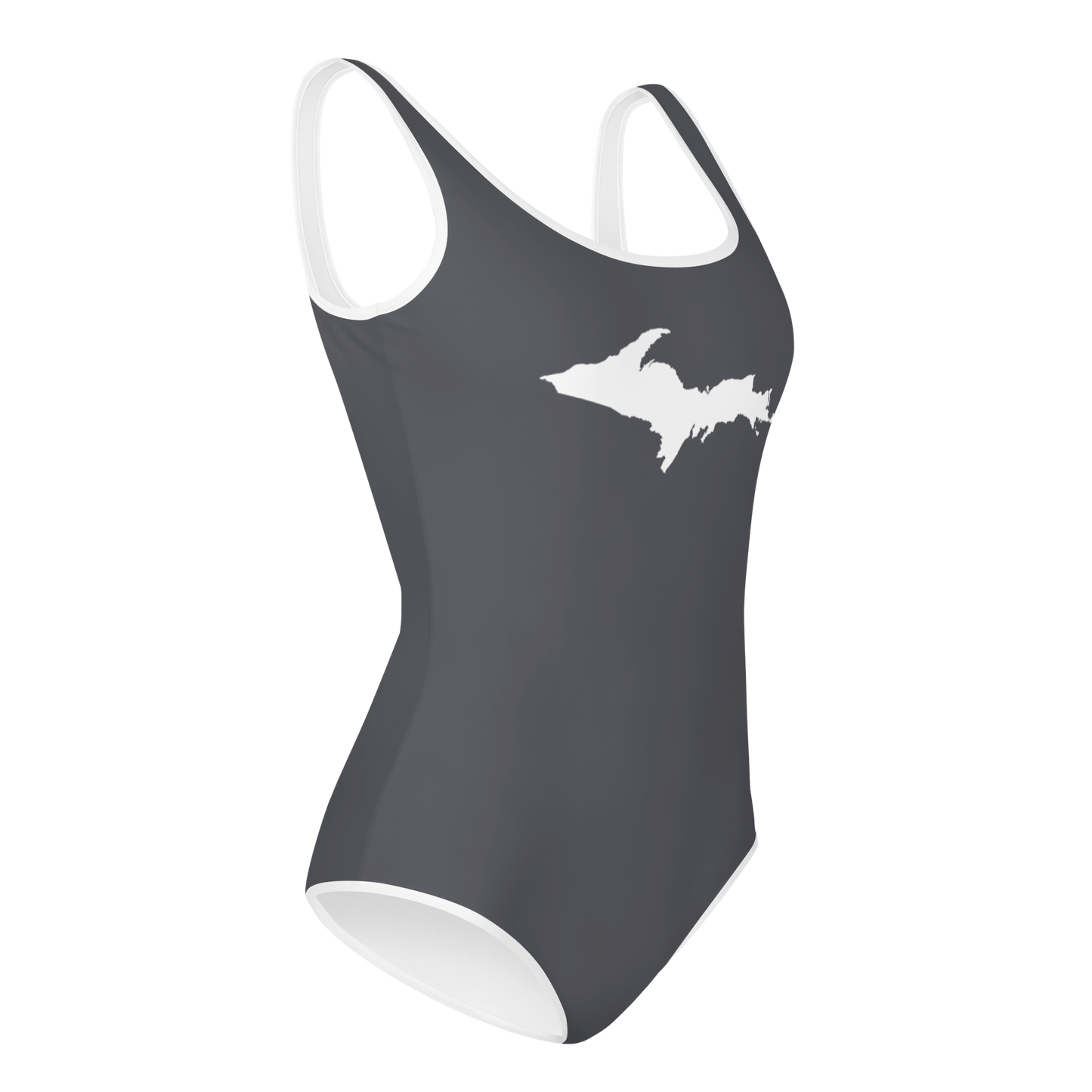 Michigan Upper Peninsula Youth Swimsuit (w/ UP Outline) | Iron Ore Grey