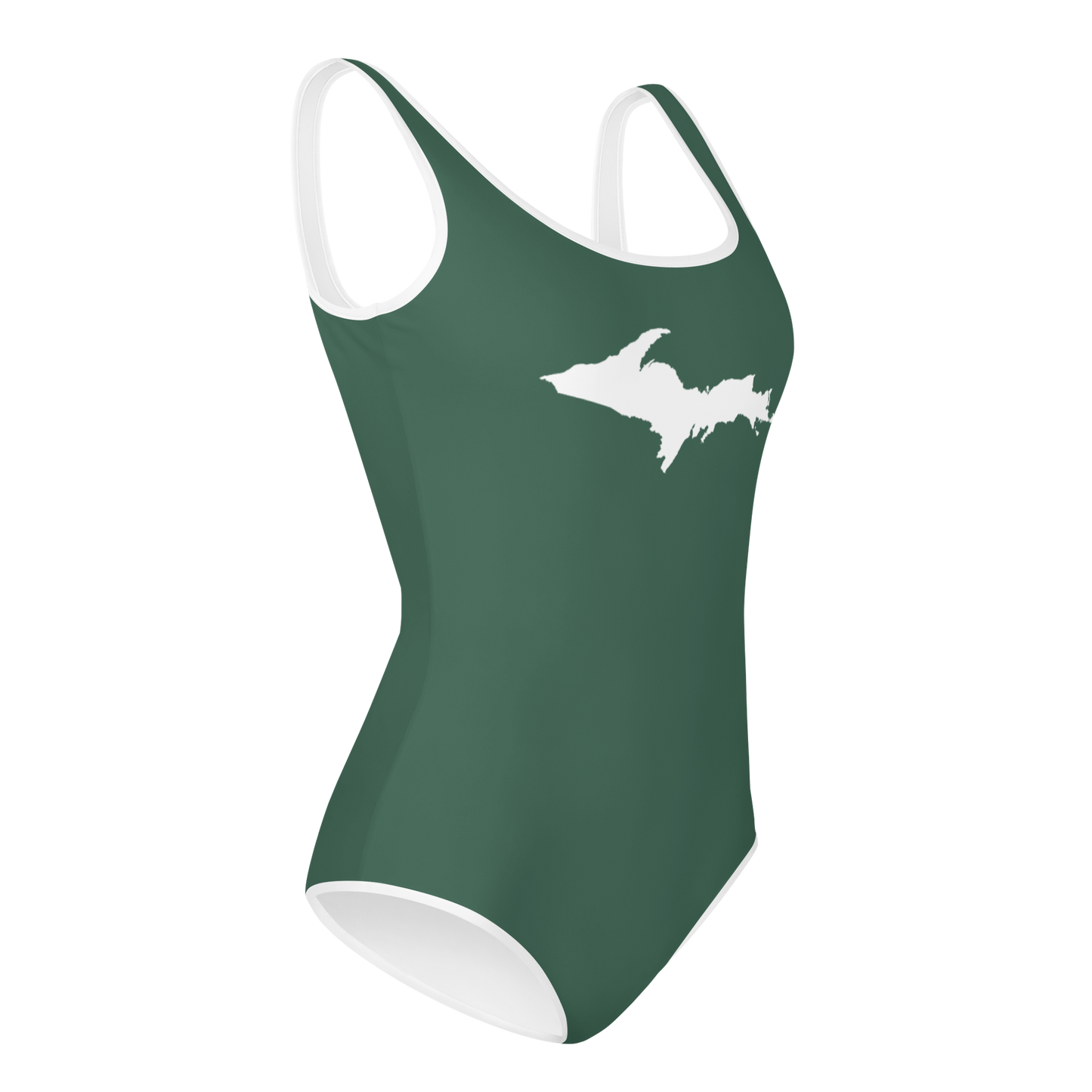 Michigan Upper Peninsula Youth Swimsuit (w/ UP Outline) | Ginger Ale Green