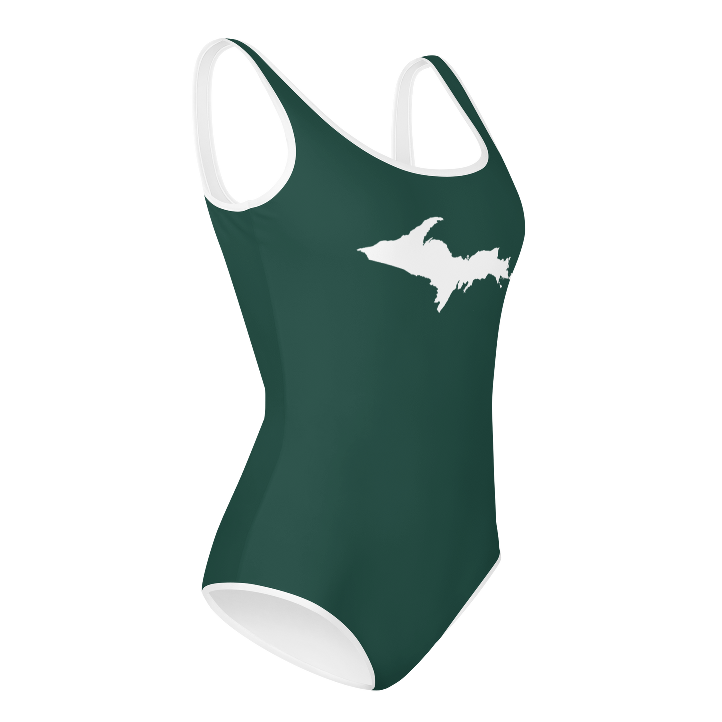 Michigan Upper Peninsula Youth Swimsuit (w/ UP Outline) | Laconic Green