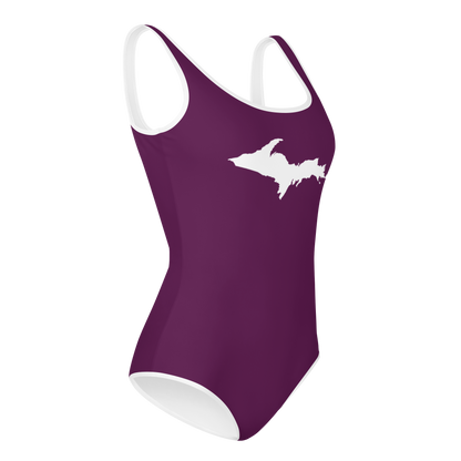 Michigan Upper Peninsula Youth Swimsuit (w/ UP Outline) | Tyrian Purple