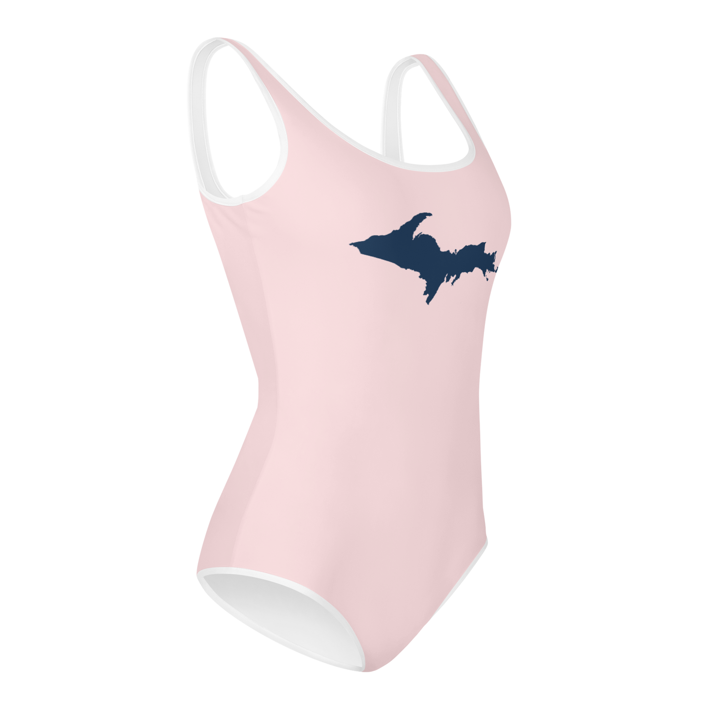 Michigan Upper Peninsula Youth Swimsuit (w/ UP Outline) | Pale Pink