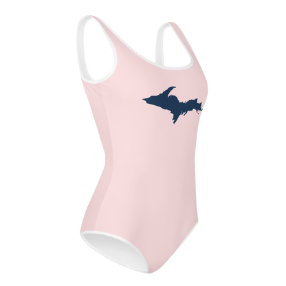 Michigan Upper Peninsula Youth Swimsuit (w/ UP Outline) | Pale Pink