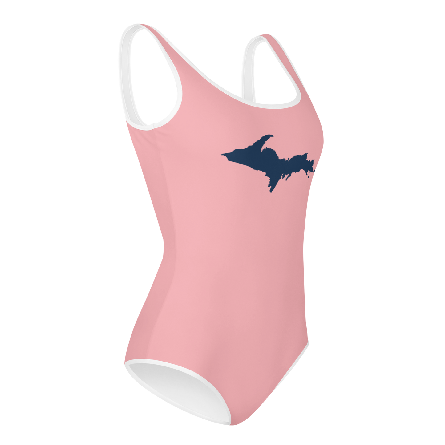 Michigan Upper Peninsula Youth Swimsuit (w/ UP Outline) | Strawberry Pink