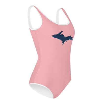 Michigan Upper Peninsula Youth Swimsuit (w/ UP Outline) | Strawberry Pink