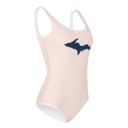 Michigan Upper Peninsula Youth Swimsuit (w/ UP Outline) | Champagne Pink