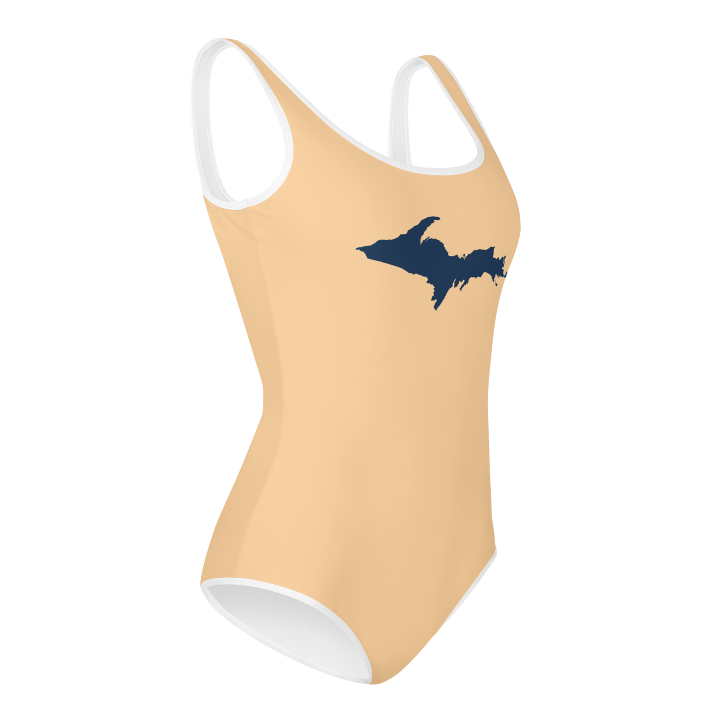 Michigan Upper Peninsula Youth Swimsuit (w/ UP Outline) | Pale Apricot