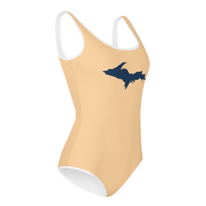 Michigan Upper Peninsula Youth Swimsuit (w/ UP Outline) | Pale Apricot