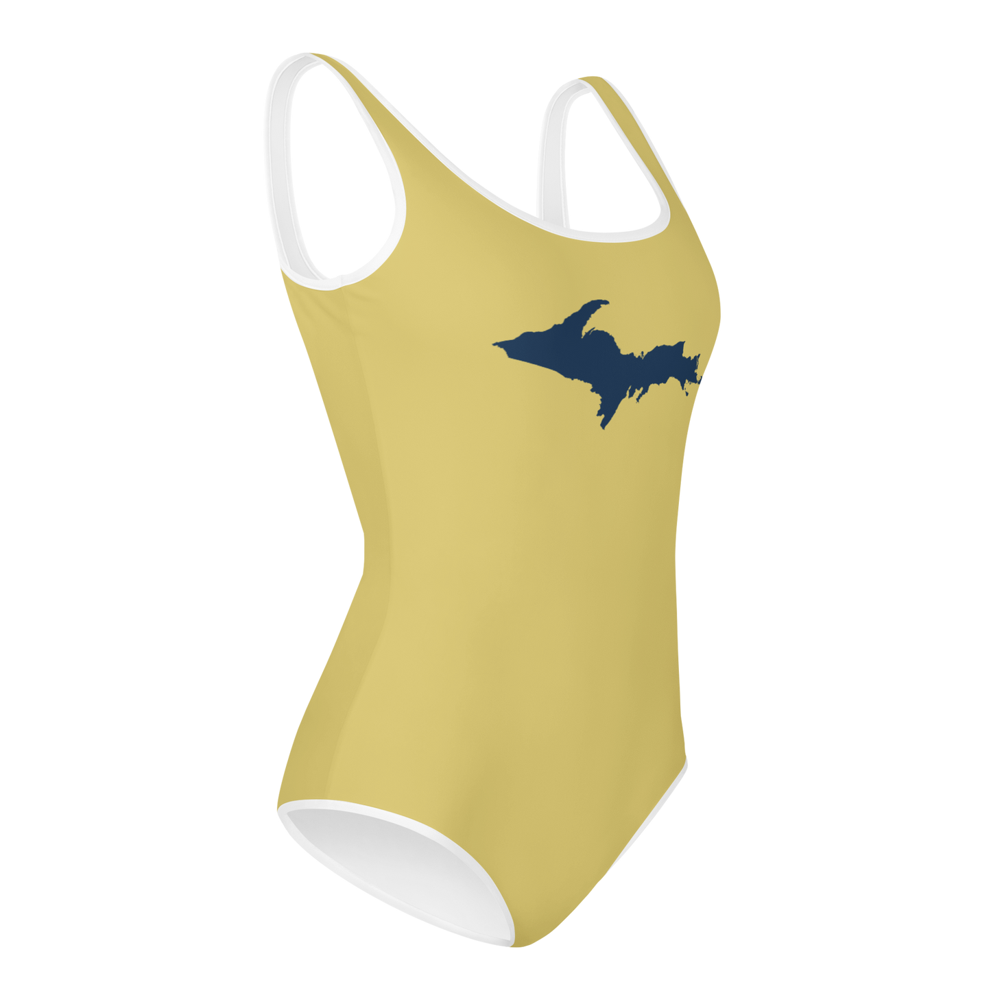 Michigan Upper Peninsula Youth Swimsuit (w/ UP Outline) | Plum Yellow