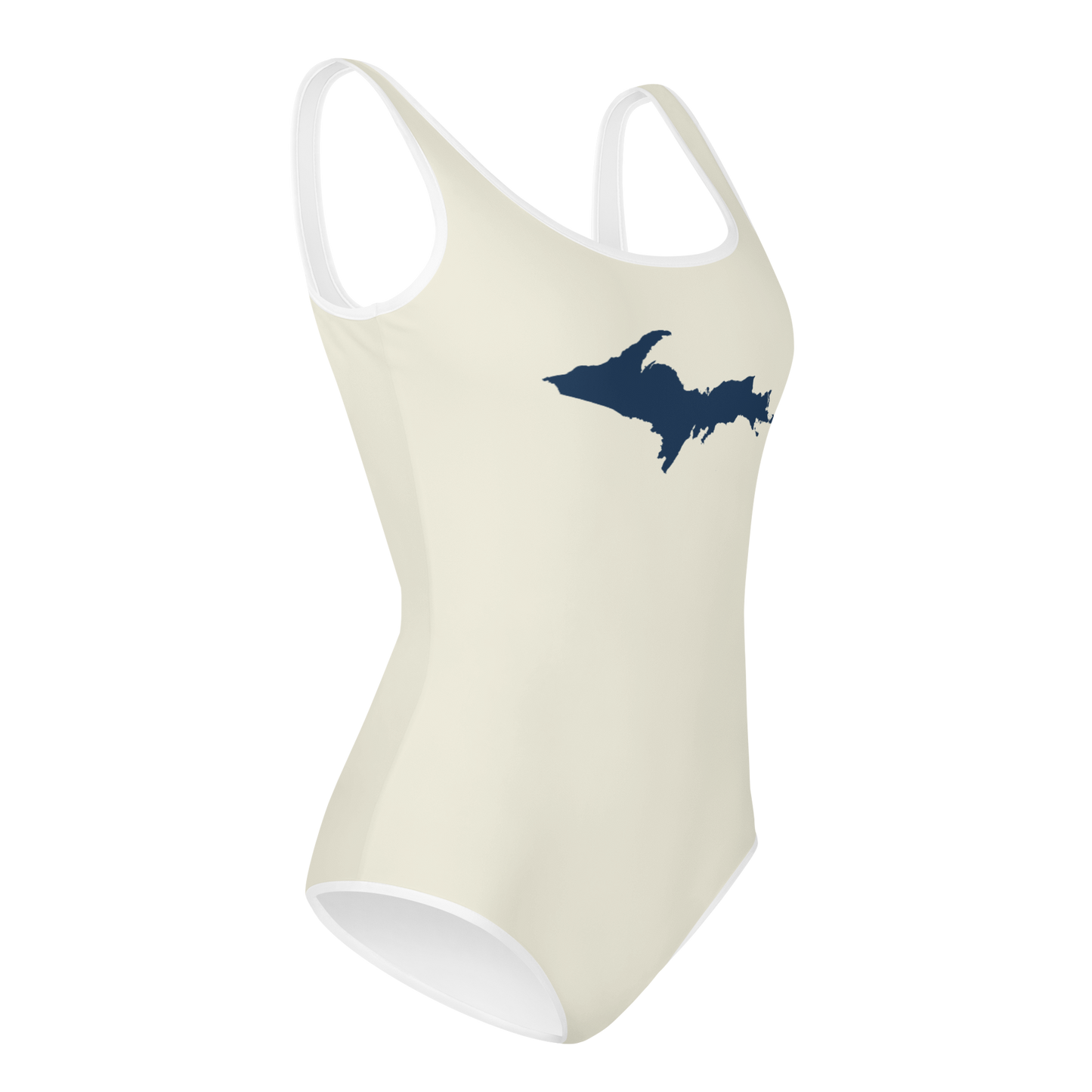 Michigan Upper Peninsula Youth Swimsuit (w/ UP Outline) | Ivory White