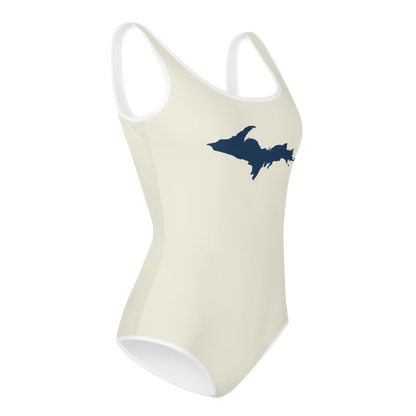 Michigan Upper Peninsula Youth Swimsuit (w/ UP Outline) | Ivory White