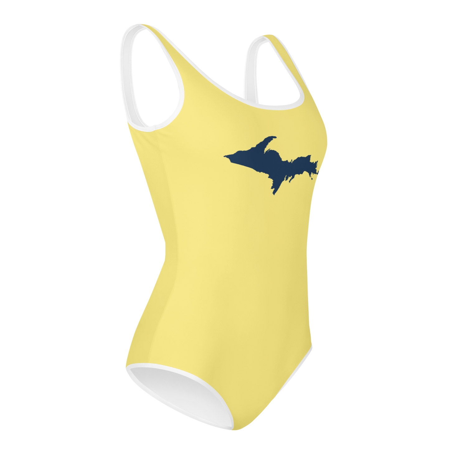 Michigan Upper Peninsula Youth Swimsuit (w/ UP Outline) | Cherry Yellow