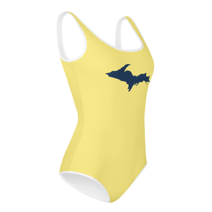 Michigan Upper Peninsula Youth Swimsuit (w/ UP Outline) | Cherry Yellow