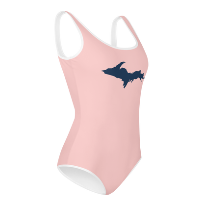 Michigan Upper Peninsula Youth Swimsuit (w/ UP Outline) | Cosmos Pink