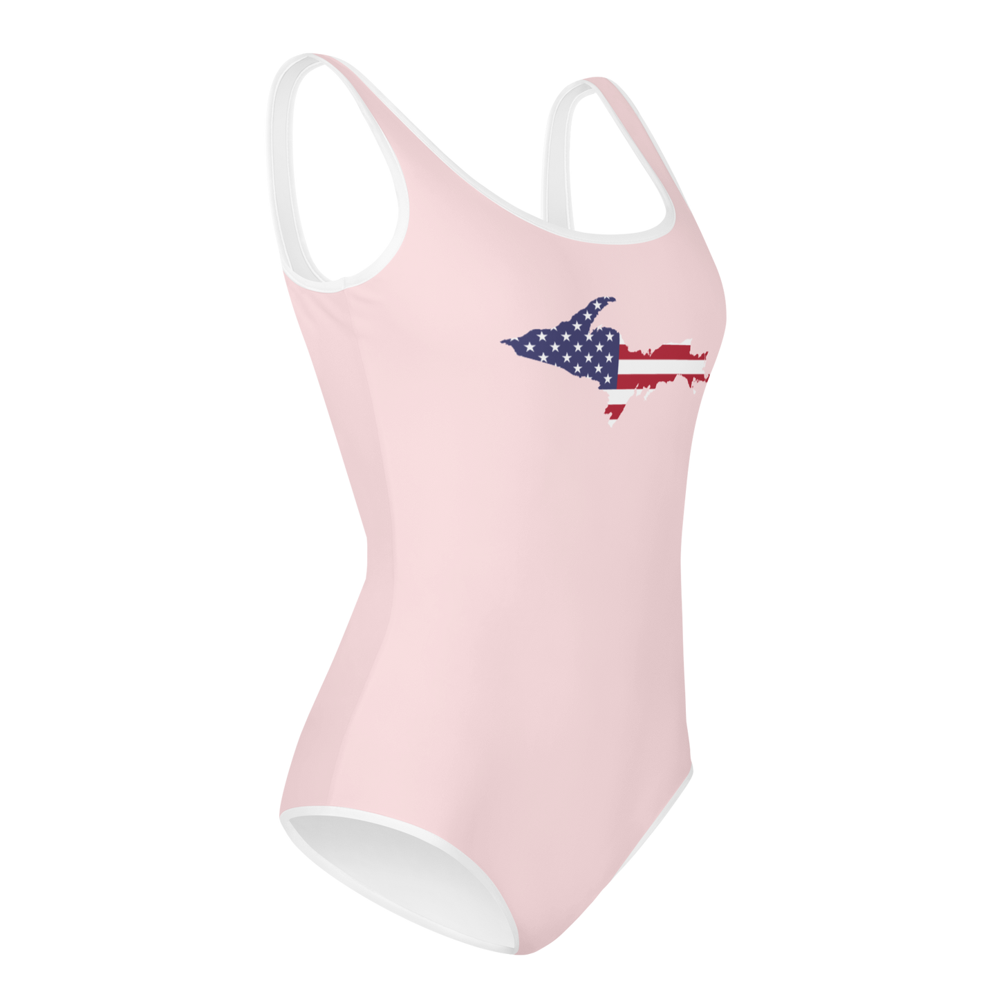 Michigan Upper Peninsula Youth Swimsuit (w/ UP USA Flag) | Pale Pink