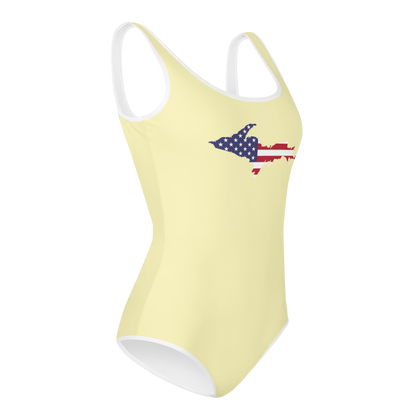 Michigan Upper Peninsula Youth Swimsuit (w/ UP Outline) | Canary Yellow