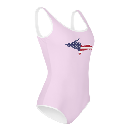 Michigan Upper Peninsula Youth Swimsuit (w/ UP Outline) | Pale Lavender