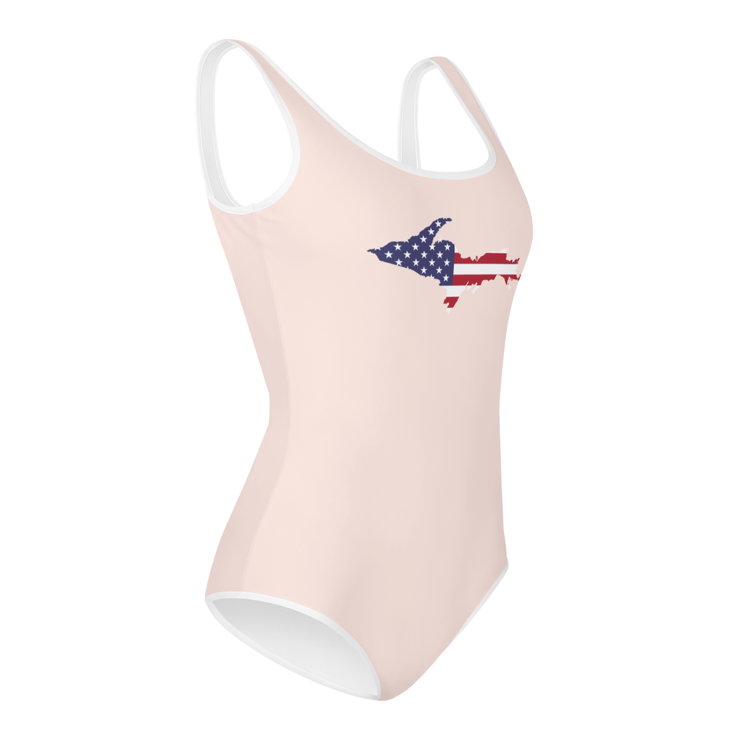 Michigan Upper Peninsula Youth Swimsuit (w/ UP Outline) | Champagne Pink