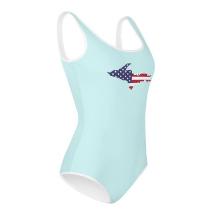 Michigan Upper Peninsula Youth Swimsuit (w/ UP Outline) | Cyan