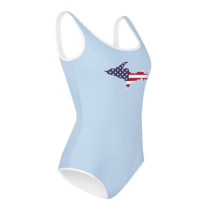 Michigan Upper Peninsula Youth Swimsuit (w/ UP Outline) | Light Blue