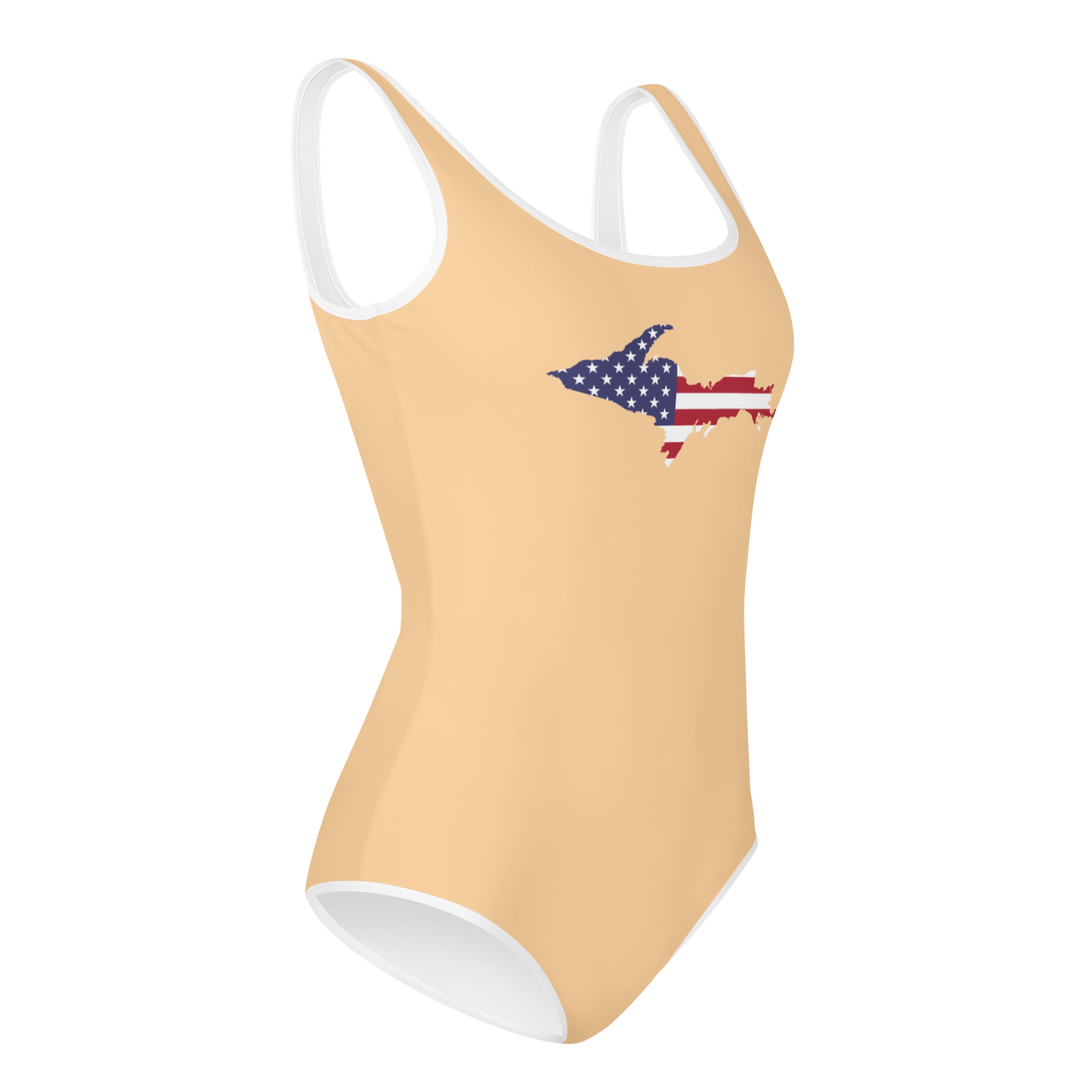 Michigan Upper Peninsula Youth Swimsuit (w/ UP Outline) | Pale Apricot