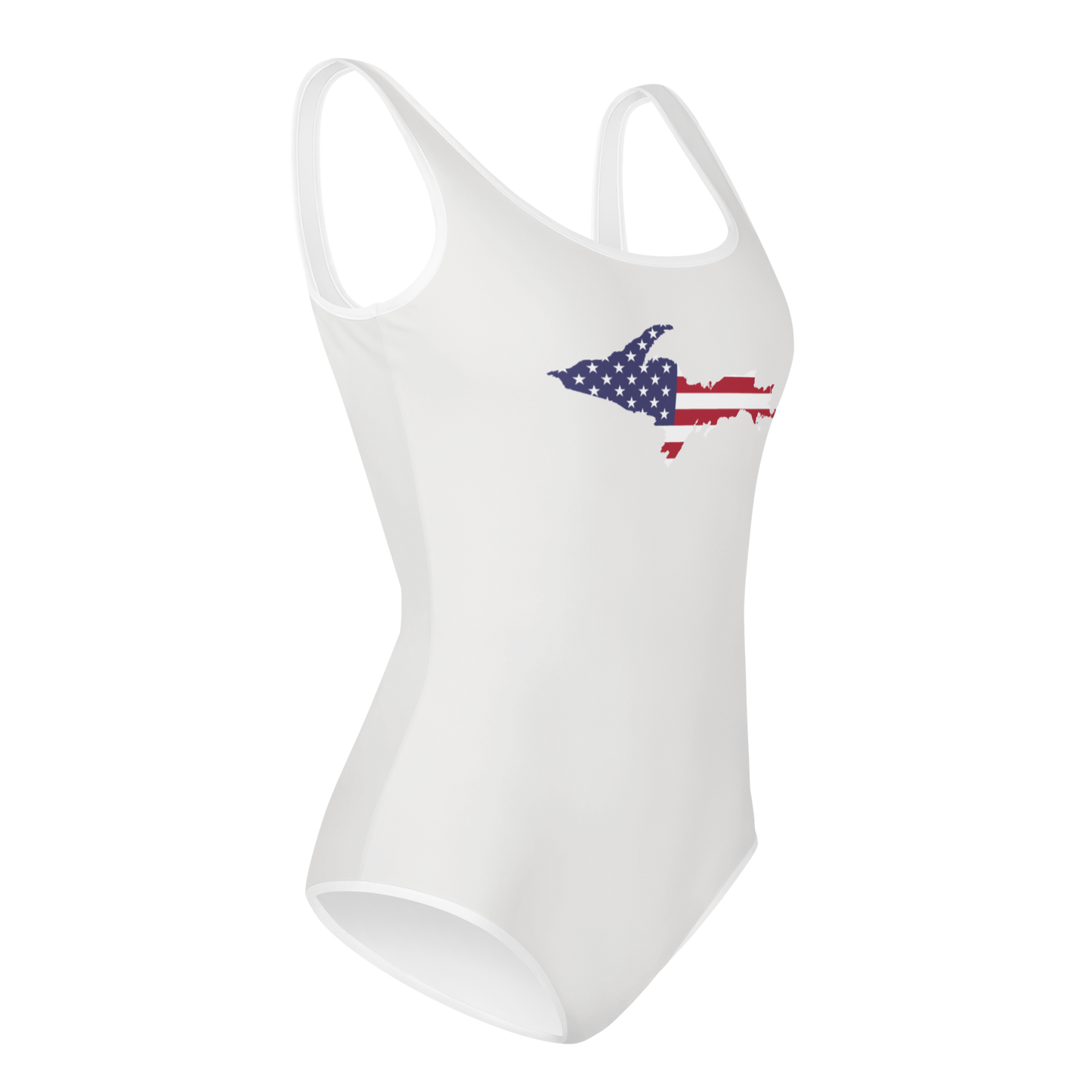 Michigan Upper Peninsula Youth Swimsuit (w/ UP Outline) | Birch Bark White