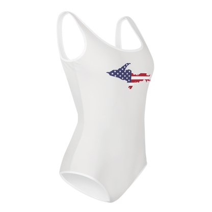 Michigan Upper Peninsula Youth Swimsuit (w/ UP Outline) | Birch Bark White