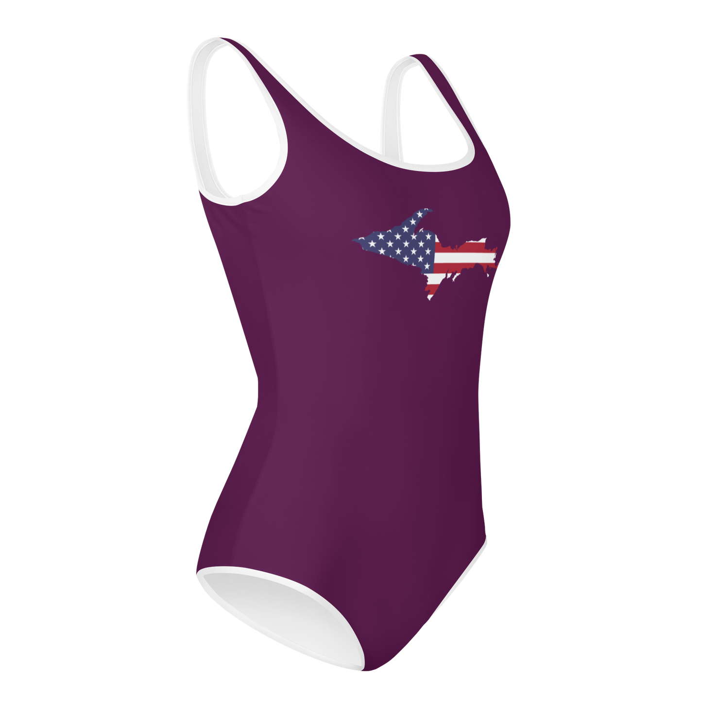 Michigan Upper Peninsula Youth Swimsuit (w/ UP Outline) | Tyrian Purple