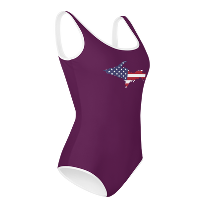 Michigan Upper Peninsula Youth Swimsuit (w/ UP Outline) | Tyrian Purple