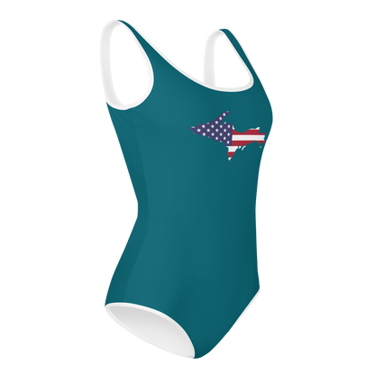 Michigan Upper Peninsula Youth Swimsuit (w/ UP Outline) | Auburn Hills Teal