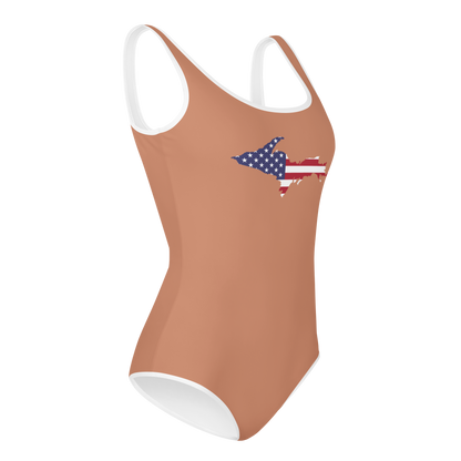 Michigan Upper Peninsula Youth Swimsuit (w/ UP Outline) | Copper Color