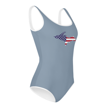 Michigan Upper Peninsula Youth Swimsuit (w/ UP Outline) | B-24 Grey