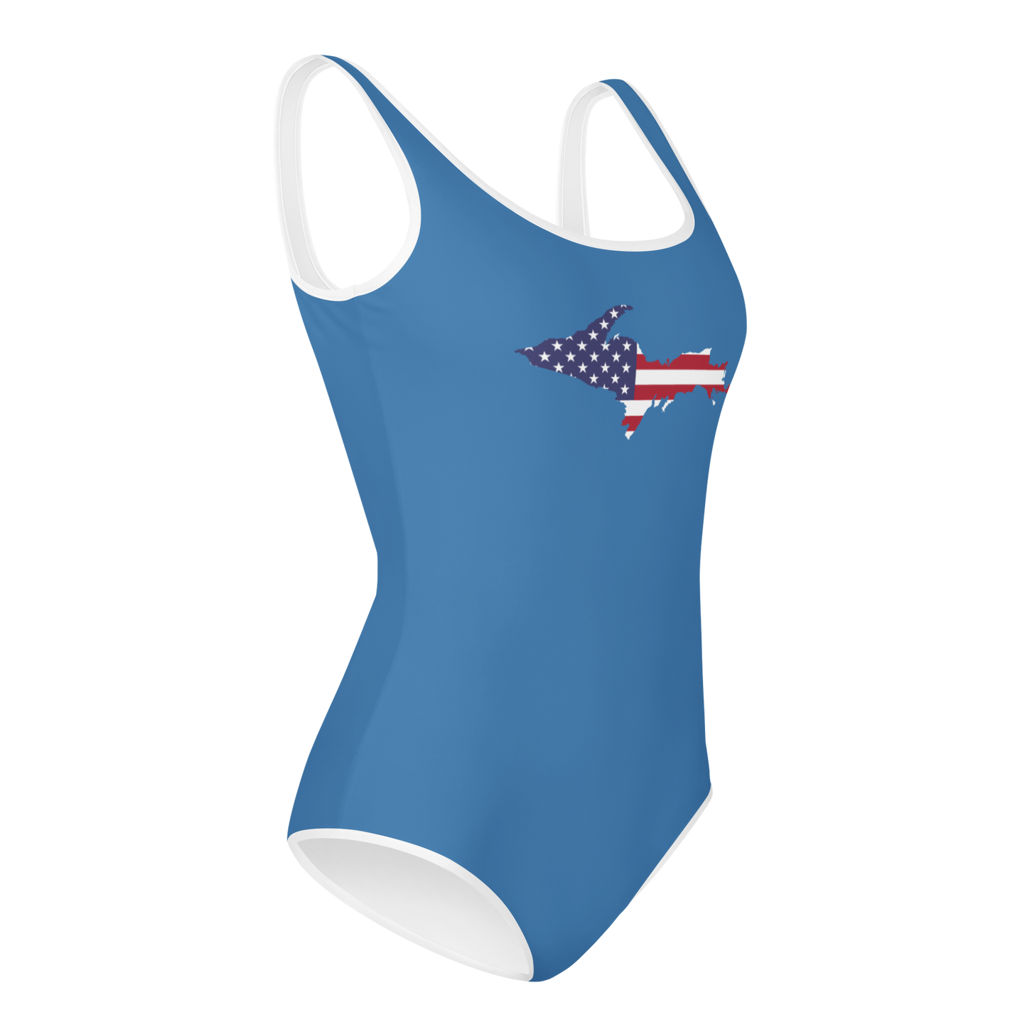 Michigan Upper Peninsula Youth Swimsuit (w/ UP Outline) | Lake Superior Blue