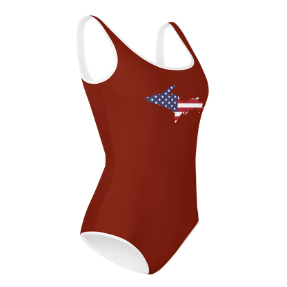 Michigan Upper Peninsula Youth Swimsuit (w/ UP Outline) | Cherryland Red