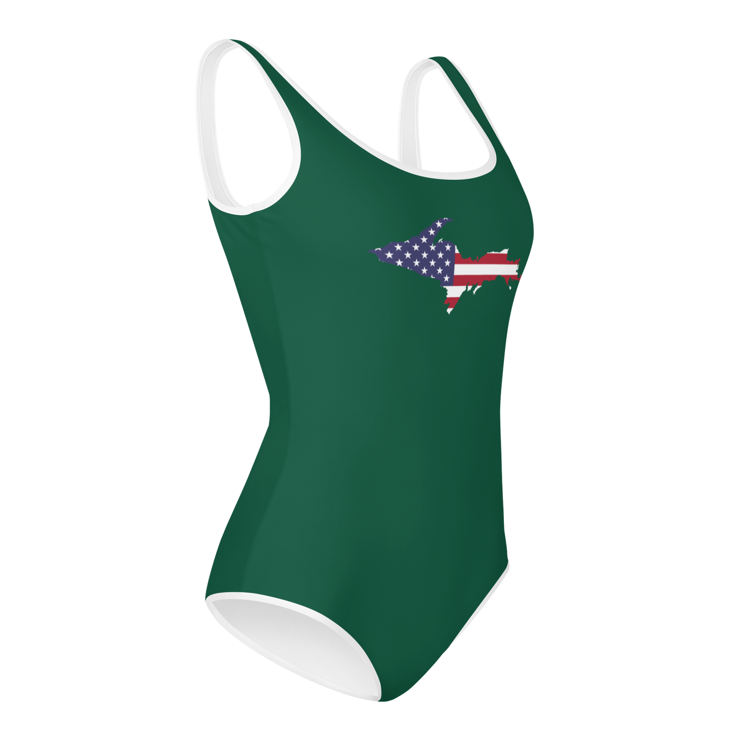 Michigan Upper Peninsula Youth Swimsuit (w/ UP Outline) | Superior Green