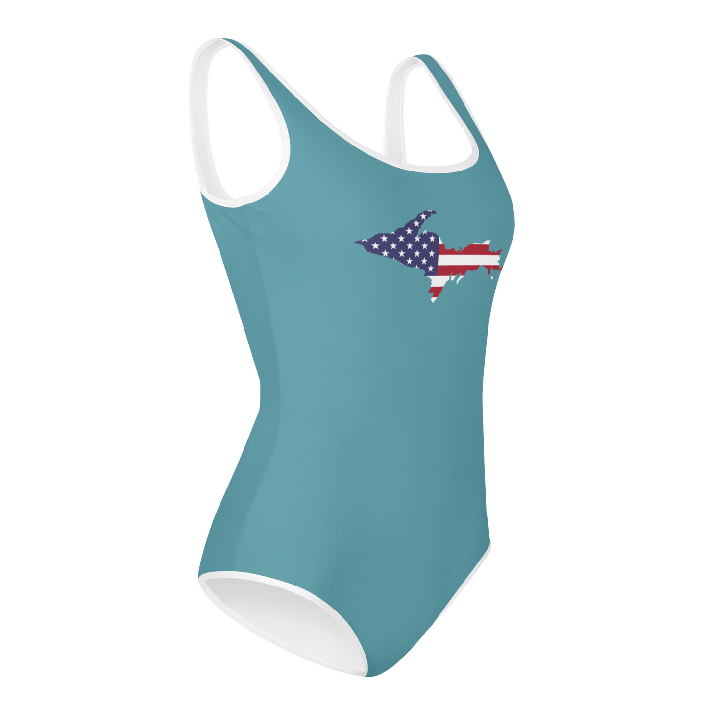 Michigan Upper Peninsula Youth Swimsuit (w/ UP Outline) | Lake Huron Blue