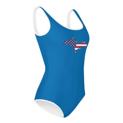 Michigan Upper Peninsula Youth Swimsuit (w/ UP Outline) | Azure