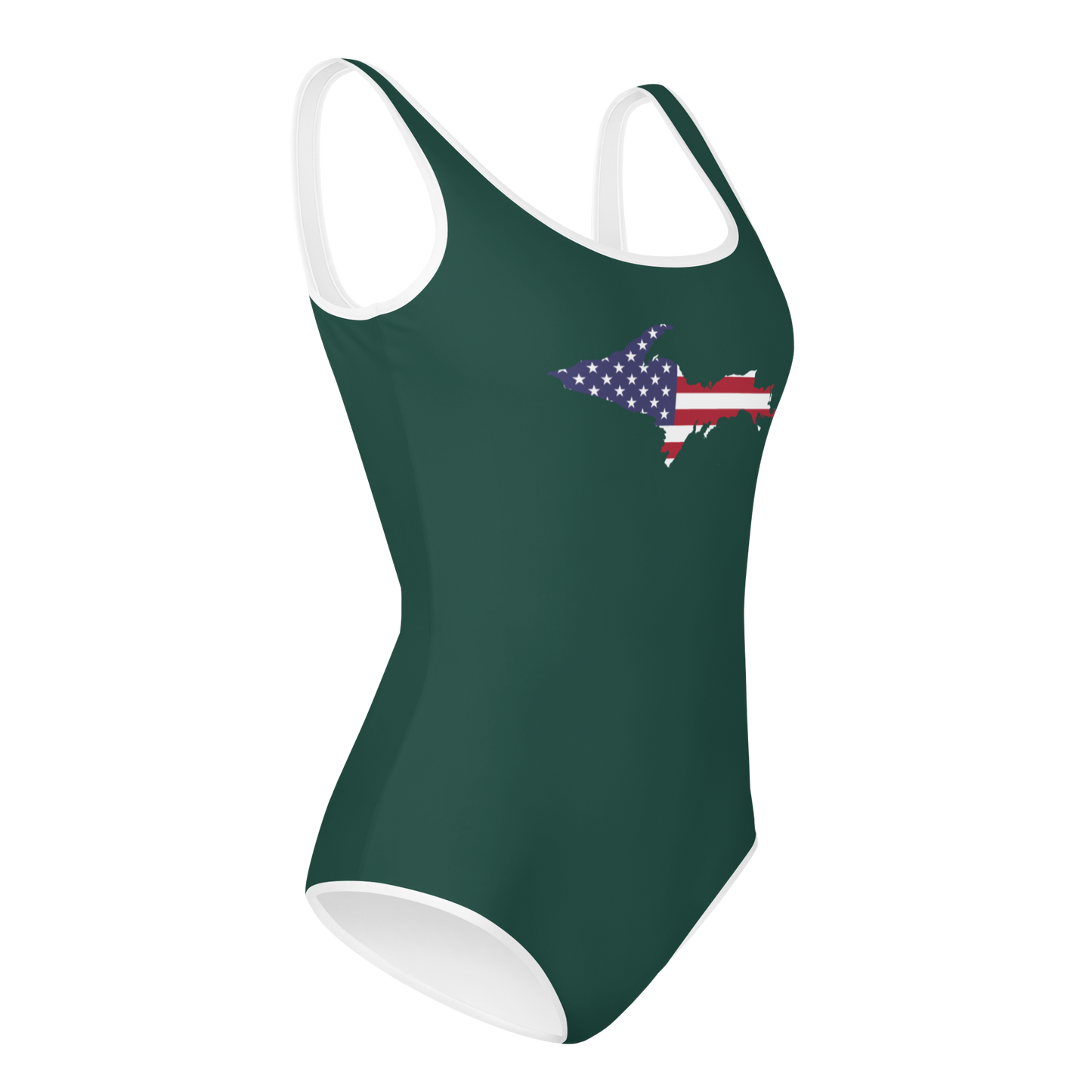 Michigan Upper Peninsula Youth Swimsuit (w/ UP Outline) | Laconic Green