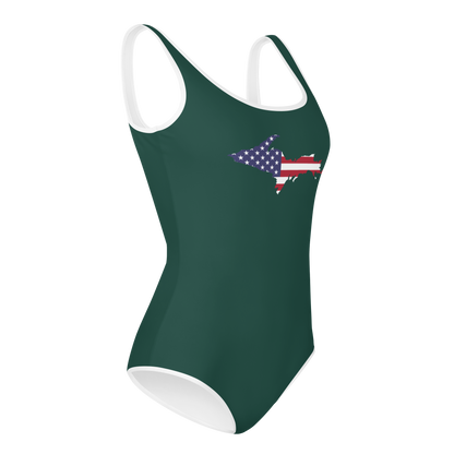 Michigan Upper Peninsula Youth Swimsuit (w/ UP Outline) | Laconic Green