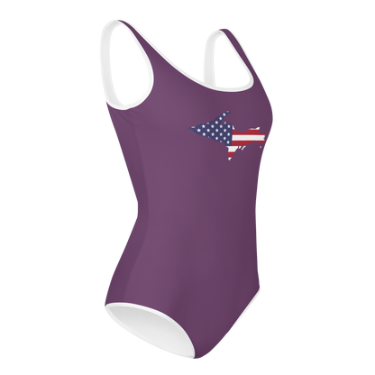 Michigan Upper Peninsula Youth Swimsuit (w/ UP Outline) | Plum