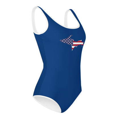 Michigan Upper Peninsula Youth Swimsuit (w/ UP Outline) | Dearborn Blue