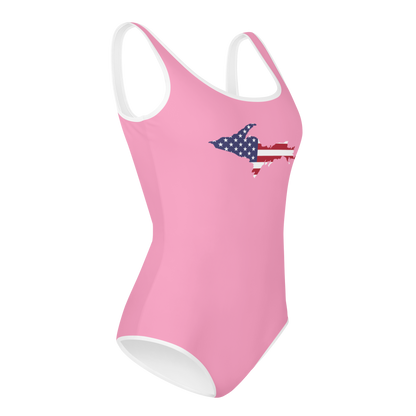 Michigan Upper Peninsula Youth Swimsuit (w/ UP Outline) | '67 Caddie Pink