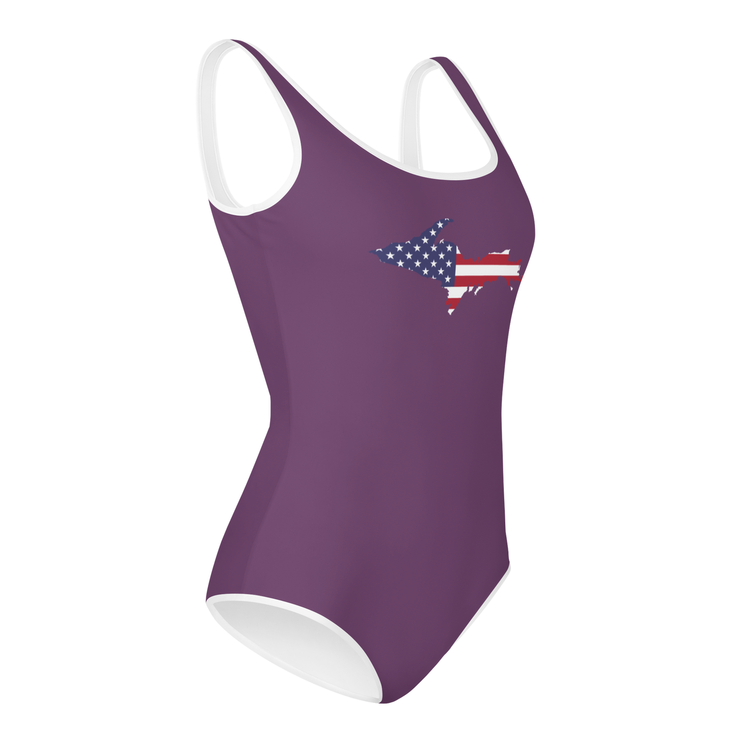 Michigan Upper Peninsula Youth Swimsuit (w/ UP Outline) | Plum