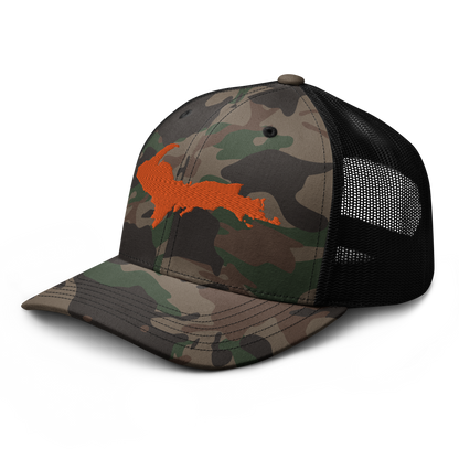 Michigan Upper Peninsula Camo Trucker Hat (w/ Orange UP Outline)