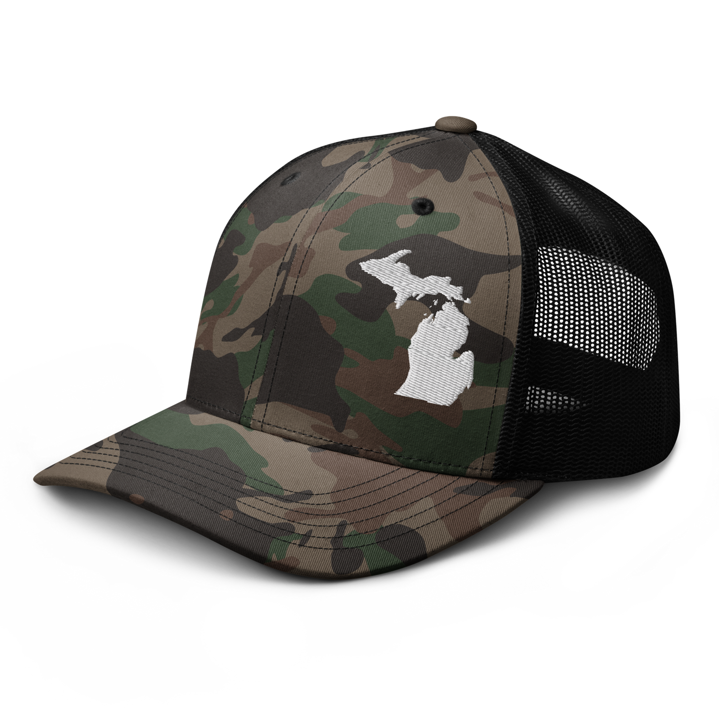 Michigan Camo Trucker Hat | White Outline