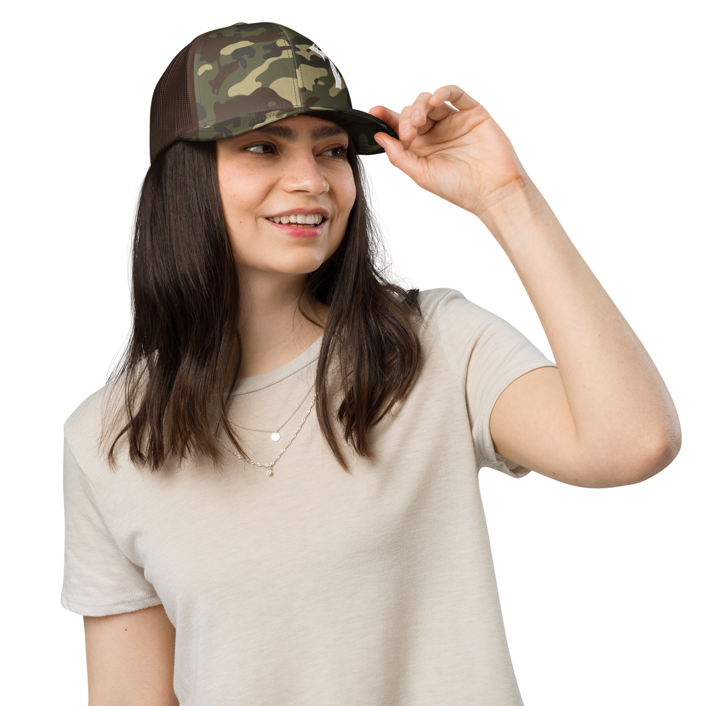 Michigan Camo Trucker Hat | White Outline