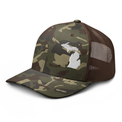 Michigan Camo Trucker Hat | White Outline