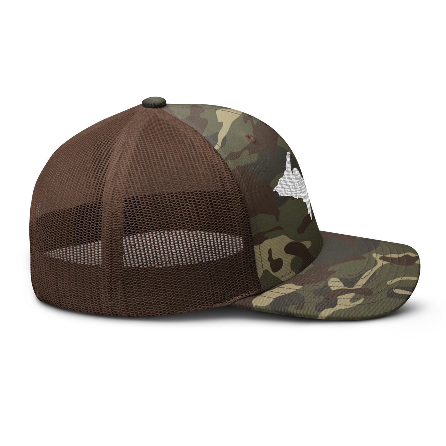 Michigan Upper Peninsula Camo Trucker Hat (w/ UP Outline)